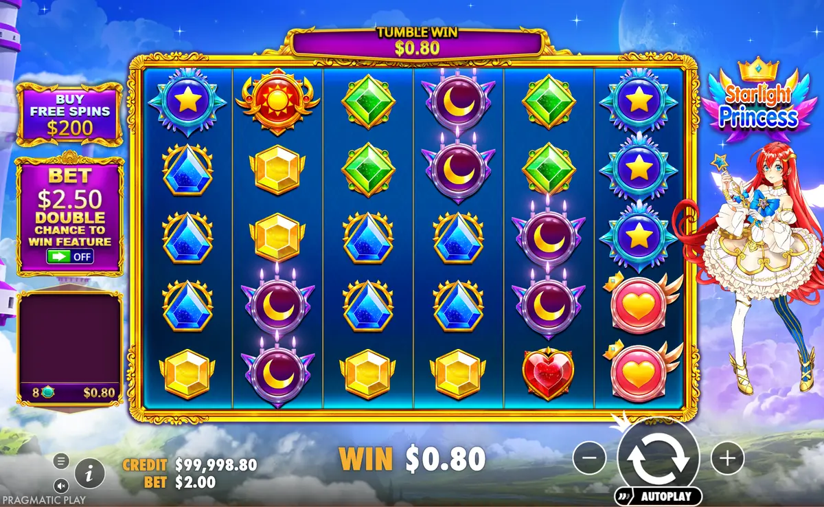 شاشة ديمو سلوت Starlight Princess مع فوز بالتساقط على شبكة 6x5