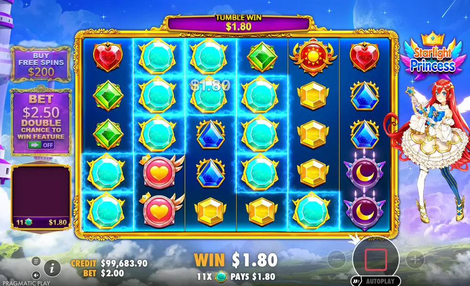 فوز Scatter Pays في Starlight Princess بإحدى عشرة جوهرة فيروزية متفرقة على الشبكة