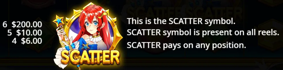 رمز Scatter في جدول مدفوعات Starlight Princess مع دفعات 4 و5 و6 رموز
